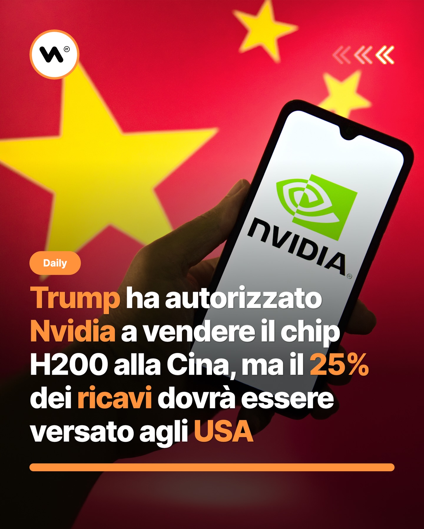 Trump ha autorizzato Nvidia a vendere il chip H200 alla Cina, ma il 25% dei ricavi dovrà essere versato agli USA